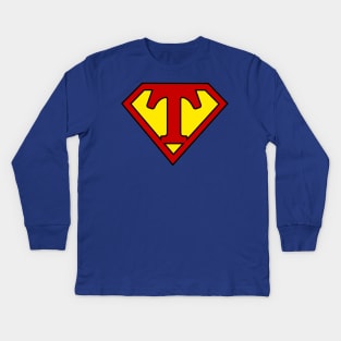 Superhero Symbol Letter T Kids Long Sleeve T-Shirt